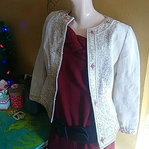 Ann Taylor sequin and bead linen blazer size 0